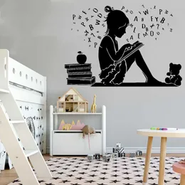 Books Reading Library Wall Stickers Books Reference Vinyl Stickers Children Kindergarten Girls Room Home Art Decoration Gifts 16