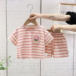 衣類セット女の子の縞模様のかわいい短い袖のTシャツTシャツの子供用ベビーショーツサマーガールズセット