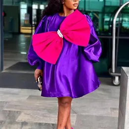 Abbigliamento etnico 2023 Summer Purple African Bowtie Dress For Women Elegant Girl Evening Party Dresses Africa Design Clothes Street Casual