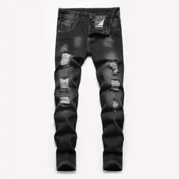 Jeans 5 6 8 10 14 16 år baby pojkar rippade hål tvättade raka byxor för barn tonårsbyxor kläder 230614