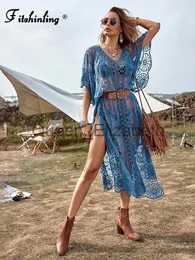 Casual Dresses Fitshinling Bohemian Lace Beach Cover Up Swimwear Women's Swimsuit Outing Hollow Out Sexy Hot Long Dress Women Split Pareo New J230614