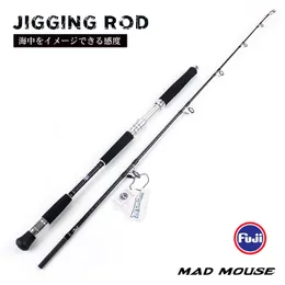 Tekne Balıkçılık Çubukları Madmouse Japonya Kalite Fuji Kılavuzları Tekne Fishing Rod 1.68m 1.9m 24-32kg Büyük Drag Güç Okyanus Balıkçılık Çubuk Jigging Çubukları 1.68H 1.9H 230614