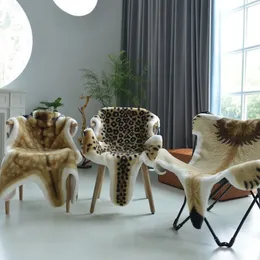 Cushion Decorative Pillow Imitation Tiger Lion Panther Lounge Rug Faux Fur Area Carpet For Bedroom Living Room Nonslip Animal Skin Chair Cover 230614
