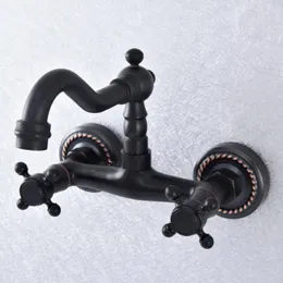 Bathroom Sink Faucets Black Oil Rubbed Bronze Wall Mounted Basin Faucet Dual Handle Swivel Spout Kitchen Mixer Tap Tsf737