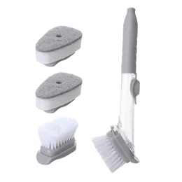 Sponges Scouring Pads Home Kitchen Soap Dispenser Non Slip Sponge Head Dish Brush Cleaning Accessories MultiFunction Long Handle Dishwashing 230613