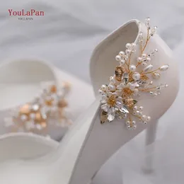 Anklets Topqueen X21 Bridal Metal Shoe Buckle Accessories Luxury Luxury Pearl Shoes Flower Women Clips High Heels 230613