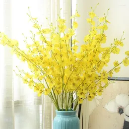 Decorative Flowers 1PCS 90cm European Rural Yellow Artificial Dance Orchid Silk Flower Fake Decoration For Wedding Party Home Decor Big Size