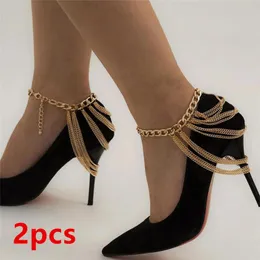 KunJoe 1 paire multicouche perle talon haut chaussure gland chaîne pour femmes été plage cubain pied Bracelet sandale bijoux