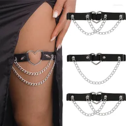 Anklets Sexy Punk Leg Chain Leather Elastic Spiked Harness Women Girls Goth Garters Heart Thigh Garter Belt Rave Body Jewelry