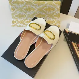 Designer Sandal Women Fashion Slipper G Inlay Mother Luxury Leather Low Heel Non-Slip Wear Anti-Edor Foot Beach Shoe 35-42