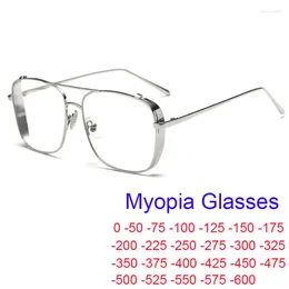 Sunglasses Computer Blue Blocking Light Myopia Glasses Men Women Vintage Metal Double Bridge Square Eyeglasses Frame Prescription