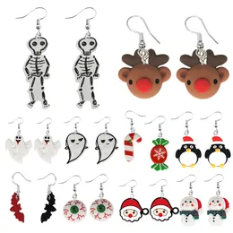 Charm Earrings For Women Cute Halloween Horror Satan Bat Zombie Pumpkin Skeleton Christmas Santa Claus Elk Fawn Snowman Girls Gift D Smto2