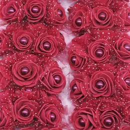 Dried Flowers 2472Pcs 3cm Foam Rose with Immitation Pearl Bead Artificial for Wedding Decoration DIY Bride Wreath Home Fake Flower 230613