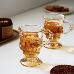 Şarap Gözlükleri 150ml Retro Kabartmalı Desen Amber Berrak Cam Su Bardakları Hediye Yaratıcı Ins Kahve Kupası Damlası Teslimat Othjn