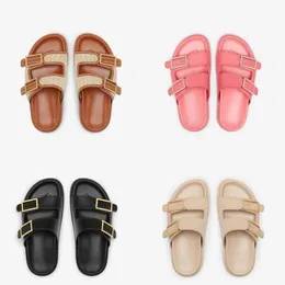 Tasarımcı Sandalet Erkek Kadınlar Gerçek Deri Sandal Süet Terlik Kalın Alt Alt Yaz Flip Flops Düz Ayakkabılar Moda Plaj Kadınlar ve Erkekler F Mektup Drag 35-46