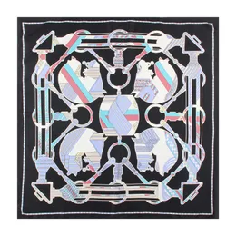 Manual Hand Rolled Twill Silk Scarf Women Tassel Belt Chain Printing Square Scarves Echarpes Foulards Femme Wrap Bandana Hijab 90CM*90CM