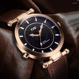 Нарученные часы TVG Luxury Men смотрит модный светодиодный кофейный пояс Quartz Rose Gold Business Relogio Masculino