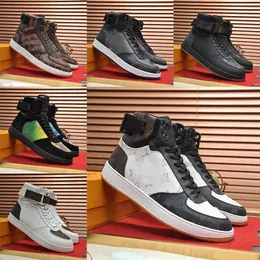 Yüksek üst ayakkabılar siyah deri rehber klasik tasarımcı ayakkabılar koşucu koçu snekaers rivoli erkekler sıradan ayakkabı spor ayakkabı