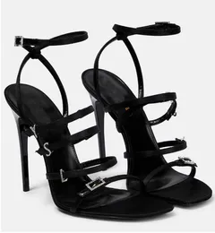 Everyday Summer Brand Jerry Sandals Shoes Women Crystal-embelled Satin Buckles Strap High Heels Black Lady Sandalias Party Wedding Dress EU35-43
