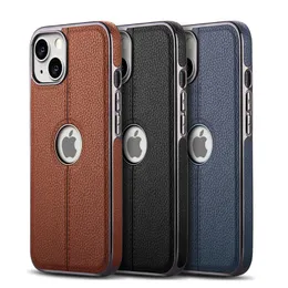 Business Leather Phone Cases for iPhone 14 Pro Max 14 Plus 14 Electroplated Leather Full Cover Shockproof Soft TPU PU Protective Shell