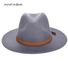 2020 Otoño Invierno sombrero para el sol mujeres hombres Fedora sombrero clásico ala ancha fieltro Floppy Cloche Cap Chapeau imitación lana Cap2207247290f
