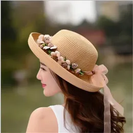 Wide Brim Hats Bucket Hats Summer Handmade Flower Straw Hat Women's Garland Sunbonnet Bucket Hat Curled Beach Hat 230530252G