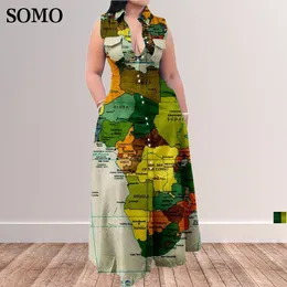 Plus size Dresses Fashion Summer Size Dress Casual Map Printing Sleeveless Lapel Shirt Maxi Long Dresse Wholesale Drop 230613