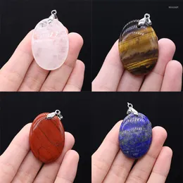 Pendant Necklaces Natural Stone Crystal Pendants Oval Polished Lapis Lazuli Tiger Eye For Jewelry Making DIY Women Trendy Necklace Earring