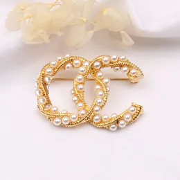 20color Women Men Designer Brand Letter Brooches Gold Plated Fashion Pearl Brooch Charm Pin Marry Christmas Party Gift Jewelry Accessory