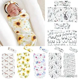 Schlafsäcke Neugeborene Baby Floral Swaddle Wrap Infant Kinder Empfang Decke Tasche mit Stirnband Foto Requisiten R230718