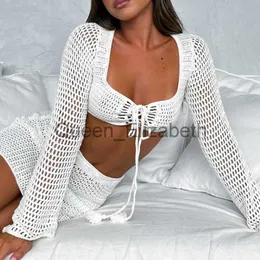 Casual Dresses Yiiciovy Damen Sexy Holiday Knittd Bikini Cover Up Sets Strand Hollow Out Gehäkeltes Top + Rock Sexy Lady Durchsichtiges Strandset J230614