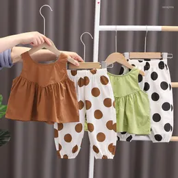 Zestawy odzieżowe Dziewczęce Letni zestaw krótkich rękawów Dziewczyna Baby Tank Top Dolka Koszulka Komar Proof Pants Dwukęałkowe moda dla dzieci