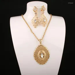 Серьги ожерелья устанавливают алжирские свадебные ювелирные украшения женщины хрустальные свадебные длинные свину элегантные женские ожерелья