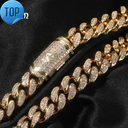 Colar de ouro incrustado com diamantes nicho hip-hop masculino cobre incrustado com zircão colar de corrente cubana de 12mm