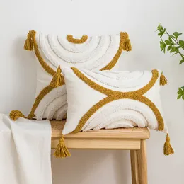Stol täcker geometriska broderade kuddfodral Cottontufted fransad kudde täckning 45 45 30 50 cm dekorativt hem för soffa 230613