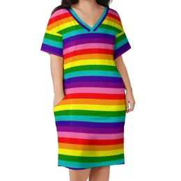 Taglie forti Abiti Rainbow Pride Flag Dress Scollo a V LGBT Strisce colorate Donna elegante Moda coreana Stampa Casual Taglia 4XL 5XL 230613