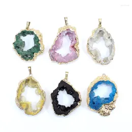 Pendant Necklaces Natural Druzy Agate Crystal Irregular Stone Connecter Metal Mineral Specimen For Jewelry Making Necklace Accessories