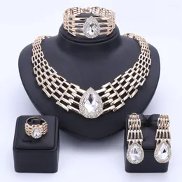 Necklace Earrings Set OUHE For Women Summer Style African Beads Wedding Accessories Bridal Clear Crystal Costume Bangle