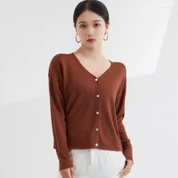 Women's Knits 15% Ultrafine Cashmere 85% Silk Women's V-neck Fashion Minimalist Style Knitted Cardigan Loose Sweater Thin Knit