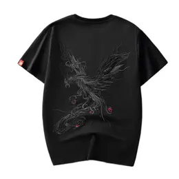 Mens Polos Summer Cotton Trend Overdimensionerad kort ärm Tshirt National Chinese Style Tshirt Mens Phoenix Embroidery Top Tee 230614