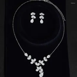 Colar Conjunto de Brincos YYSUNNY Elegante Nupcial Gota de Água Cristal Jóias Para Mulheres Acessórios de Baile de Casamento Senhoras Presente de Festa