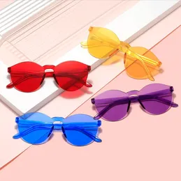 Fashion Ladies Cat Ear Solglasögon Frameless Jelly Transparenta Glass Retro All-In-One Ocean Piece Candy Color Eyewear
