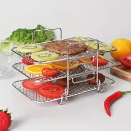 1pc 3-tier Barbecue Rack, Stainless Steel Three-layer Dehydration Rack, Air Fryer Accessories, Universal Grill Rack, Steaming Rack, Kitchen Accessories