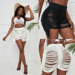 Women's Swimwear Bathing Suit Cover Up Beach Outfits Summer Dress Women 2023 Swim Sexy Hair Fringed Shorts Female High Waist Stretch Solid