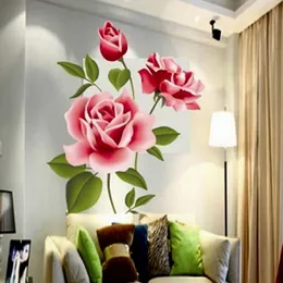 Love 3D Rose Flower Wall Stickers غرفة نوم غرفة المعيشة تلفزيون ديكور جدار ملصق منزلي ديكور