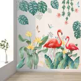 Palm Leaves Flamingo Wall Stickers Home Decor Living Room Tropical Rainforest Plant Mural Decals Girls Bedroom Wallpaper Muraux