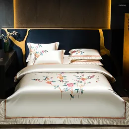 Yatak Seti 1200tc Mısır Pamuk Şakayık Nakış Premium Lüks Yorgan Kapak Seti Ultra Yumuşak Yatır Oranı Yatağı Yastığı Shams