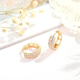 Hoop Earrings Creative Gold Color Geometric Metal Circle CZ White Stone Jewelry For Women