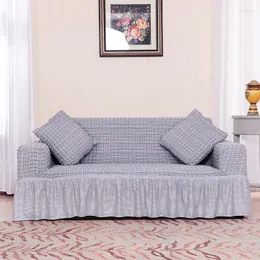 Крышки стулья имитировали льняные эластичные диван -крышка Seersucker Юбка с твердым цветом кушетка на растягиваемые утолщенные скольжения на дом украшение