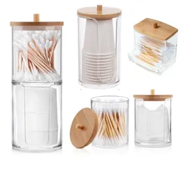 Storage Boxes Bins Makeup Organizer Cosmetic Box Bathroom Jar Cotton Swab Pad Jewelry Bamboo Cover Round Container 230613